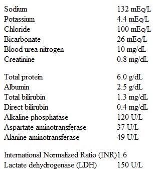 A 54-year-old man comes to the emergency department with a 2-week history of exertional dyspnea and nonproductive cough.  He has no known medical problems and does not use any medications.  The patient has a long history of alcohol abuse and currently consumes a half-pint of vodka a day, although he is  trying to cut down.   He smokes a pack of cigarettes a day and does not use illicit drugs.  Temperature is 36.8 C (98.2 F) , blood pressure is 123/78 mm Hg, heart rate is 114/min and regular, and oxygen saturation is 96% on room air.  Lung examination shows decreased breath sounds on the right with dullness to percussion.  The patient's abdomen is distended with flank dullness and a positive fluid shift sign.  There is 1+ bilateral pitting lower-extremity edema.  His hands are flushed over the palmar aspects, and small dilated blood vessels are visible over his upper chest.  Laboratory results are as follows:   Chest x-ray demonstrates a large right-sided pleural effusion.  A thoracentesis is performed, and 1.2 L of straw-colored fluid is removed.  The fluid shows a protein concentration of 1.2 g/dL and lactate dehydrogenase concentration of 60 U/L.  Gram stain and cultures are negative.  The patient's symptoms improve after the procedure, and counseling regarding cessation of alcohol and tobacco use is provided.  Which of the following is the best next step in management of this patient's pleural effusion? A) Chemical pleurodesis with talc B) Furosemide, spironolactone, and dietary sodium restriction C) Indwelling pleural catheter placement D) Thorascopic repair of diaphragmatic defects E) Transjugular intrahepatic portosystemic shunt placement
