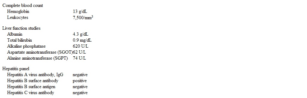A 48-year-old woman comes to the office after abnormal serum liver chemistry results were found during a life insurance medical evaluation.  She has no chronic medical issues and takes no medications.  The patient says she has felt excessively tired lately, which she attributes to menopause.  She has had no hot flashes, changes in sleep pattern, anorexia, or weight loss.  The patient does not use tobacco, alcohol, or illicit drugs.  She works in an accounting firm.  Her father died at age 62 from an unknown liver disease.  Vital signs are within normal limits.  BMI is 30 kg/m<sup>2</sup>.  She has small bilateral xanthelasmata but no scleral icterus.  The thyroid is not enlarged.  Cardiopulmonary examination is unremarkable.  The abdomen is soft and nontender with no hepatosplenomegaly.  She has no skin rash.  Current laboratory results are as follows:   Abdominal ultrasonography reveals a normal-sized liver and no gallstones.  Intrahepatic and common bile ducts are normal. This patient is at greatest risk for which of the following due to nutritional complications of her current condition? A) Angular cheilosis and stomatitis B) Dilated cardiomyopathy C) Neurocognitive impairment D) Photosensitive dermatitis E) Progressive bone loss