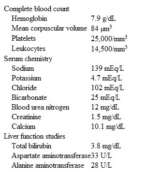 A 32-year-old woman is brought to the emergency department after she was found wandering aimlessly in the street.  She lives in a homeless shelter and has not received medical care in several years.  The patient has no chronic medical problems or previous surgeries.  She has a history of intravenous drug use and 16-pack-year cigarette use.  Temperature is 37.2 C (99 F) , blood pressure is 120/60 mm Hg, and pulse is 94/min.  BMI is 19 kg/m<sup>2</sup>.  On examination, the patient is mildly agitated, but oriented to person and place.  Her sclerae are icteric.  The mucous membranes are moist, but there is evidence of poor oral hygiene and multiple dental caries.  There are scattered bilateral petechial lesions on the extremities and trunk.  Cardiac, abdominal, and neurologic examinations are unremarkable.  Bimanual pelvic examination reveals a uterus consistent with 14 weeks gestation.  Laboratory results are as follows:   Urine pregnancy test is positive.  Which of the following is the most likely diagnosis? A) Acute fatty liver of pregnancy B) HELLP syndrome C) Serum sickness D) Thiamine deficiency E) Thrombotic thrombocytopenic purpura