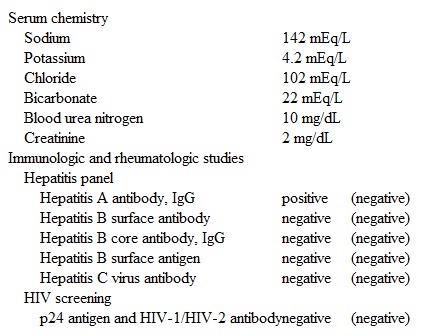 A 44-year-old man comes to the office to establish medical care.  He feels well at this time.  The patient has a history of hypertension, stage 3 chronic kidney disease, and generalized anxiety disorder.  He is  mostly  adherent to his medications, which include lisinopril, amlodipine, and paroxetine.  He is sexually active with both men and women and uses condoms inconsistently.  The patient has had 4 sexual partners over the last year.  He was recently treated for gonococcal urethritis.  HIV testing a year ago was negative.  He does not use tobacco or consume alcohol but occasionally smokes marijuana.  Blood pressure is 155/90 mm Hg and pulse is 78/min.  BMI is 24 kg/m<sup>2</sup>.  No jugular venous distension is present.  Cardiac auscultation reveals a fourth heart sound but no murmurs.  There is no peripheral edema.  Laboratory results are as follows:   Laboratory screening for syphilis, gonorrhea, and chlamydia is negative.  In addition to education on safe sexual practices, which of the following is the most appropriate course of action in this patient? A) Administer hepatitis B virus vaccination B) Administer human papilloma virus vaccine C) Prescribe HIV pre-exposure prophylaxis D) Recommend herpes simplex virus antibody testing E) Recommend use of a topical microbicide during intercourse