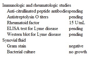 A 9-year-old boy is brought to the office by his parents due to knee pain.  His mother states,  He started having occasional left knee pain with mild swelling 2 weeks ago, but the pain and swelling have worsened over the last 5 days.   The patient plays basketball but has had no recent trauma.  Last week, he had a runny nose and sore throat that resolved on their own.  The patient has had no fever, headaches, or chest pain.  His mother notes that he has been sleeping  a little more than usual  over the last month.  The patient recalls a tick bite 3 months ago during a camping trip in Pennsylvania.  He does not remember developing a rash at that time.  The patient has congenital hearing loss for which he wears a hearing aid.  He takes no daily medications and has no known allergies.  Temperature is 36.7 C (98 F)  and blood pressure is 100/70 mm Hg.  Physical examination shows a well-appearing child with a moderately swollen, warm, and mildly tender left knee.  There is no erythema.  Minimal pain is elicited with full extension of the knee.  The patient is able to stand and bear weight.  Sensation is intact.  Capillary refill in the bilateral lower extremities is brisk.  There is a small bruise on his right knee but no rashes or petechiae.  Laboratory results are as follows:   A left knee arthrocentesis is performed, and synovial fluid analysis reveals a white blood cell count of 24,000/mm³ with 85% neutrophils. Left knee arthrocentesis relieves the patient's swelling, and he is now able to walk almost normally.  After 3 days, the patient returns for a follow-up visit.  His parents are concerned about his ability to participate in sports.  A mild effusion is present on left knee examination.  Laboratory results are as follows:   Which of the following is the most accurate description regarding this patient's prognosis? A) Most patients are disease-free after oral antibiotic therapy B) Parenteral antibiotic therapy is necessary to prevent long-term sequelae C) Patients can resume normal activity after arthrocentesis D) Patients require monthly antibiotic therapy for prevention of recurrent disease E) Recurrent episodes of arthritis are common and require anti-inflammatory treatment