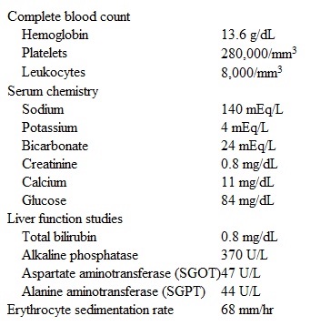 A 32-year-old man comes to the office due to right-sided facial weakness for 3 days.  He has had no fever, headache, vision disturbances, or extremity weakness or numbness but has been extremely fatigued over the past several months.  The patient has no prior medical conditions and takes no medications.  He drinks alcohol occasionally and does not use tobacco or illicit drugs.  The patient lives in coastal California and has not traveled recently.  Vital signs are within normal limits.  Physical examination reveals right-sided facial droop with flattening of the nasolabial fold.  He is unable to elevate the right eyebrow or close the right eye completely.  Upper and lower extremity muscle strength, deep tendon reflexes, and sensation are normal on both sides.  There is no neck rigidity.  The lungs are clear on auscultation, and heart sounds are normal.  Hepatosplenomegaly is present.  The cervical, axillary, and inguinal lymph nodes are multiple, firm, and nontender.  No skin rash or extremity edema is present.  The joints are not swollen or tender. A week later, the patient returns to the office for follow-up.  His facial weakness is improving with oral glucocorticoids, and he has had no new symptoms.  Laboratory results from the previous visit are as follows:   Chest x-ray reveals bilateral hilar adenopathy and interstitial infiltrates.  Which of the following is most appropriate to confirm the diagnosis?  A) Angiotensin-converting enzyme levels  B) Bronchoscopic lung biopsy  C) Excisional lymph node biopsy  D) Pulmonary function testing  E) Ultrasonography-guided liver biopsy