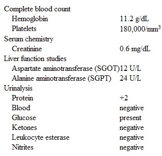 A 36-year-old woman, gravida 1 para 0, at 34 weeks gestation comes to the emergency department due to 4 hours of decreased fetal movement.  She has had no vaginal bleeding, contractions, or leakage of fluid.  The patient reports no headaches, changes in vision, or right upper quadrant pain.  Her last prenatal visit was at 16 weeks gestation; she moved from out of state at 18 weeks gestation for a new job.  A maternal serum alpha-fetoprotein level performed at that visit was normal.  The patient has a history of chronic back pain for which she takes a daily nonsteroidal anti-inflammatory drug.  She has had no surgeries.  The patient does not use tobacco, alcohol, or illicit drugs.  Blood pressure is 160/90 mm Hg and pulse is 68/min.  BMI is 30 kg/m<sup>2</sup>.  Fetal heart rate shows a baseline of 140/min, moderate variability, accelerations, and no decelerations.  The tocometer shows no contractions.  Fundal height is 38 cm.  Bedside ultrasound reveals an estimated fetal weight consistent with 36 weeks gestation and an amniotic fluid index of 30 cm.  Laboratory results are as follows:   Which of the following is the most likely cause of this patient's ultrasound findings? A) Anencephaly B) Congenital infection C) Gestational diabetes mellitus D) Nonsteroidal anti-inflammatory drug use E) Preeclampsia