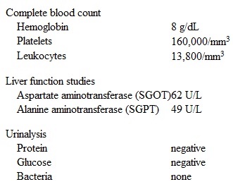 A 19-year-old woman, gravida 1 para 0, at 10 weeks gestation comes to the emergency room due to sudden-onset nausea, vomiting, and worsening abdominal pain.  The nausea and vomiting began 3 days ago and were initially responsive to an over-the-counter antiemetic.  However, for the last day, she has been unable to tolerate food and is now unable to tolerate liquids.  For the past few hours, the patient has had severe pain in the right upper quadrant.  She has not had any sick contacts, hematemesis, diarrhea, changes in stool color, or weight loss.  The patient has sickle cell disease and had multiple episodes of dactylitis as a toddler; however, the last acute pain episode requiring hospitalization occurred several years ago.  She was on penicillin prophylaxis until age 5 and is taking no daily medications.  The patient is up to date on vaccinations.  She was treated for trichomoniasis 2 years ago; recent sexually transmitted infection screening was negative.  Temperature is 38.3 C (100.9 F) , blood pressure is 140/80 mm Hg, pulse is 88/min, and respirations are 20/min.  Pulse oximetry is 98% on room air.  BMI is 21 kg/m<sup>2</sup>.  Examination shows darkening of the sclerae.  Cardiac examination is normal, and the lungs are clear to auscultation.  The right upper quadrant is tender on abdominal examination, but there is no lower abdominal pain, rebound, or guarding.  Pelvic examination shows no uterine tenderness.  Deep tendon reflexes are 2+.  Laboratory results are as follows:   Ultrasound reveals a 10-week intrauterine gestation with fetal cardiac activity.  Which of the following is the most likely diagnosis in this patient? A) Acute fatty liver of pregnancy B) Acute pyelonephritis C) Acute sickle hepatic crisis D) Fitz-Hugh-Curtis syndrome E) HELLP syndrome