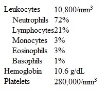 A 79-year-old woman is hospitalized after a fall that resulted in a left femoral neck fracture.  She tripped over her dog while cleaning her home, hit her head on a bookshelf, and landed on her left side.  Prior to this she had been in her usual state of health; her other medical issues include obesity, type 2 diabetes mellitus, hypertension, chronic kidney disease, and hypothyroidism.  The patient lives at home by herself.  She has smoked a pack of cigarettes daily for 38 years.  She drinks alcohol every weekend.  Results of the patient's initial workup in the emergency department demonstrated the left femoral neck fracture, creatinine of 2.0 mg/dL, and a negative noncontrast head CT.  She was admitted to the hospital and the following day underwent surgical repair.  The procedure was uncomplicated.  However, on postoperative day 3 the patient is noted to be uncomfortable and mildly agitated.  She is unable to coherently explain her symptoms.  Current medications include prophylactic subcutaneous heparin, insulin glargine, omeprazole, hydrocodone, and levothyroxine.  Temperature is 37.7 C (99.9 F) , blood pressure is 104/68 mm Hg, pulse is 114/min, and respirations are 28/min.  Pulse oximetry is 86% on room air.  Examination shows equal round and reactive pupils.  Lung examination demonstrates decreased breath sounds at the bilateral bases.  Heart rhythm is regular with normal S1 and S2.  The surgical incision shows no surrounding erythema or purulent drainage.  The patient follows commands and moves all extremities except the left leg.  Laboratory results are as follows:   Troponin I is undetectable.  Chest x-ray shows slight bibasilar atelectasis without focal consolidation, pleural effusion, or pulmonary edema.  ECG shows sinus tachycardia but is otherwise unremarkable. Ventilation-perfusion scan shows high probability for pulmonary embolism.  The patient is started on intravenous heparin.  The next day, the nurse reports that the patient has a fever.  The patient still has some chest pain but her shortness of breath and mental status are improved.  There is no cough, abdominal pain, nausea, vomiting, diarrhea, dysuria, urinary frequency, or headache.  Temperature is 38.3 C (101 F) , blood pressure is 121/73 mm Hg, pulse is 102/min, and respirations are 22/min.  Oxygen saturation is 92% on 2 L of oxygen by nasal cannula.  She does not appear ill.  The lungs are clear to auscultation.  The abdomen is soft and nontender.  Neurologic examination is nonfocal.  The operative site is healing well without erythema or purulence.  The patient's 2 peripheral IV lines have no evidence of infection.  Indwelling urinary catheter is draining clear yellow urine.  Laboratory results are as follows:   Chest x-ray shows no new abnormalities.  Urinalysis is normal.  Blood cultures are sent.  Which of the following would be the most appropriate next step for this patient? A) Continue to monitor on current therapy B) Initiate antibiotic therapy for community-acquired pneumonia C) Initiate antibiotic therapy for hospital-acquired pneumonia D) Send stool for Clostridium difficile PCR E) Start empiric antibiotic therapy for bloodstream infection