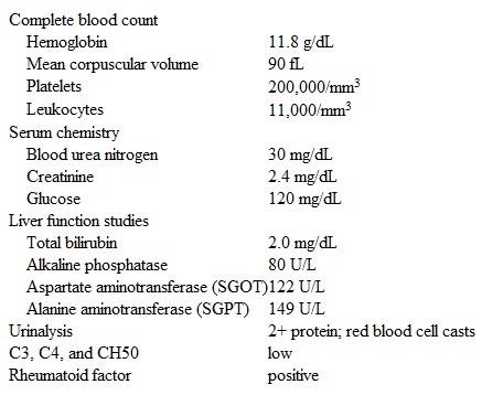 A 42-year-old man comes to the emergency department due to 4 days of nausea, skin rash, progressive weakness, and decreased urine output.  For the past few months he has also had fatigue, tingling in his hands and feet, and occasional joint pains.  The patient has had no fever, chest pain, dysuria, hematuria, or diarrhea.  He has no chronic medical problems and takes no medication.  The patient does not use tobacco or alcohol but used injection drugs during his early 20s.  Temperature is 37.6 C (99.8 F) , blood pressure is 150/90 mm Hg, pulse is 92/min, and respirations are 16/min.  BMI is 24.8 kg/m<sup>2</sup>.  Mucous membranes are dry with no lesions.  Cardiopulmonary auscultation is normal.  The liver edge is palpable 2 cm below the right costal margin.  Bilateral ankle reflexes are absent.  He has mild, bilateral, lower-extremity pitting edema and a palpable, nonblanchable, purpuric rash on both legs.  There is no joint swelling or erythema.  Laboratory results are as follows:   The diagnosis is established and the patient's renal function stabilizes with initial therapy.  Which of the following is most appropriate for the long-term management of this patient? A) Antibiotic prophylaxis B) Antiviral treatment C) Close observation with supportive care D) Extended immunosuppressive therapy E) Liver-kidney transplantation