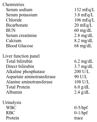 A 48-year-old man is brought to the emergency department for what his wife describes as  bizarre behavior  for the last two days.  His past medical history is significant for cirrhosis secondary to chronic hepatitis C infection.  His daily medications are spironolactone, lactulose, and furosemide.  He is an ex-heroin user.  Examination shows a drowsy but restless patient.  His blood pressure is 94/56 mmHg and heart rate is 112/min with a regular rhythm.  The abdomen is distended, soft, and non-tender to palpation.  Shifting dullness is present.  There is no peripheral edema.  Laboratory tests show the following:   The peritoneal fluid is sampled yielding 12 WBCs/mm<sup>3</sup> and an albumin of 1.0 mg/dL.  Renal ultrasound shows no evidence of hydronephrosis.  Which of the following is the best next step in managing this patient? A) High-dose corticosteroids B) Intravenous loop diuretics C) Low-dose intravenous dopamine D) Renal biopsy E) Intravascular volume expansion