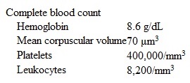 A 62-year-old man comes to the office due to a 2-month history of progressive exertional dyspnea and fatigue.  The patient says,  I feel tired all the time and take frequent naps during the day.   He consumes a balanced diet and does not use tobacco, alcohol, or illicit drugs.  Physical examination shows mucosal pallor.  Stool testing for occult blood is positive.  Laboratory results are as follows:   Colonoscopy reveals several small, flat, cherry-red lesions in the right colon but is otherwise normal.  Esophagogastroduodenoscopy and capsule endoscopy are normal.  The likely cause of this patient's anemia is most strongly associated with which of the following? A) Dermatomyositis B) End-stage renal disease C) Primary sclerosing cholangitis D) Seronegative spondyloarthritis E) Tricuspid valve regurgitation