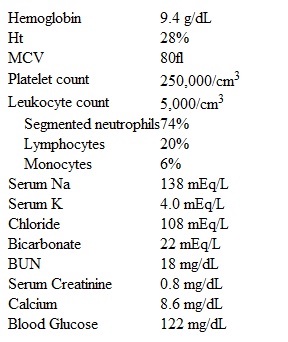 An 84-year-old man is being treated for advanced pharyngeal cancer with radiation and chemotherapy.  He complains of mouth ulcers, pain, and difficulty swallowing.  His other medical problems include hypertension, osteoporosis, and Parkinson's disease.  He had a stroke several years ago.  His older son lives with him, and helps with his care.  The patient weighs 132 pounds (60 kg) , and his BMI is 22 kg/m<sup>2</sup>.  His lab values are as follows:   Gastrostomy tube is placed for enteral feeding.  Which of the following is the most appropriate nutrition goal for this patient? A) 15 kcal/kg per day with 1 g/kg per day of protein B) 30 kcal/kg per day with 1 g/kg per day of protein C) 45 kcal/kg per day with 1 g/kg per day of protein D) 15 kcal/kg per day with 2 g/kg per day of protein