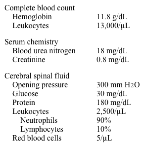 A 64-year-old woman with a known history of myasthenia gravis comes to the emergency department with 2 days of fever and worsening headaches and neck pain.  She was admitted to another hospital 12 days ago for myasthenic crisis precipitated by urinary tract infection.  She was treated with ceftriaxone and intravenous immunoglobulin and discharged home 5 days ago.  Her other medical problems include hypertension and type 2 diabetes mellitus.  Her medications include metformin, glyburide, hydrochlorothiazide, lisinopril, and mycophenolate.  The patient's temperature is 38.3 C (101 F) , blood pressure is 110/70 mm Hg, pulse is 92/min, and respirations are 16/min.  She is awake and oriented.  Moderate neck pain and stiffness are present.  She moves all extremities to command and has symmetrical deep-tendon reflexes.  The remainder of the examination shows no abnormalities.  Laboratory results are as follows:   Cerebrospinal fluid Gram stain and culture show no organisms.  Cerebrospinal fluid cryptococcal antigen is negative.  Computed tomography scan of the head without contrast is normal.  Which of the following is the most likely cause of this patient's symptoms? A) Aseptic viral meningitis B) Bacterial meningitis C) Cryptococcal meningitis D) Herpes simplex encephalitis E) Subarachnoid hemorrhage