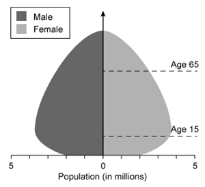 Which of the following population pyramids depicts the population that is most likely to decrease in size in the near future? A)    B)    C)    D)   