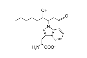 4-hydroxy-2-nonenal (4HNE) , shown below, interacts with proteins by forming covalent bonds with the nucleophilic side chains of amino acids.  If a protein were incubated with 4HNE and then degraded by proteases, which of the following could represent the structure and charge of an amino acid bound to 4HNE at pH 7?   A)    B)    C)    D)   