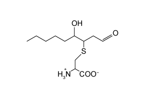 4-hydroxy-2-nonenal (4HNE) , shown below, interacts with proteins by forming covalent bonds with the nucleophilic side chains of amino acids.  If a protein were incubated with 4HNE and then degraded by proteases, which of the following could represent the structure and charge of an amino acid bound to 4HNE at pH 7?   A)    B)    C)    D)   