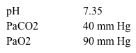 Passage The bicarbonate (HCO<sub>3</sub><sup>−</sup>)  buffer system (Reaction 1)  helps to maintain acid-base homeostasis and a blood pH near 7.4.  Therefore, concentrations of carbon dioxide (CO<sub>2</sub>)  and HCO<sub>3</sub><sup>−</sup> must be tightly regulated through adaptations in respiratory and renal physiology.  For patients with suspected acid-base imbalance, these concentrations can be monitored by blood gas analysis performed on arterial or venous blood.    CO2g+H2Ol⇔carbonic anhydraseH2CO3aq⇔pKa=6.35HCO3-aq+H+aq<strong>Reaction 1</strong>In most automated blood gas analyzers, ionized hydrogen, CO<sub>2</sub>, and oxygen (O<sub>2</sub>)  in the sample diffuse through semipermeable membranes and are measured at separate electrodes (Figure 1) .  The pH-sensitive glass electrode (E1)  is separated from the blood sample by a membrane permeable to hydrogen ions. The sample pH is determined according to the voltage difference between E1 and a reference electrode maintained in a solution of standard pH.  CO<sub>2</sub> diffuses across a gas-permeable membrane to E2, where it reacts to generate HCO<sub>3</sub><sup>−</sup> and free hydrogen ions.  In a modification of the mechanism used in E1, partial pressure of CO<sub>2</sub> (PaCO<sub>2</sub>)  is calculated indirectly from the change in pH, as determined by the potential difference between E2 and its reference electrode.E3, also called the Clark electrode, is an electrochemical cell containing a silver anode and a platinum cathode.  O<sub>2</sub> diffuses through another gas-permeable membrane and reacts with hydrogen ions to form water.  The current measured at E3 is then used to calculate PaO<sub>2</sub> in the blood sample.    <strong>Figure 1</strong>  Automated blood gas analyzerThe concentration of carbonic acid (H<sub>2</sub>CO<sub>3</sub>) , reported in milliequivalents per liter (mEq/L) , can be calculated from PaCO<sub>2</sub> by Equation 1:    H2CO3mEqL=0.03×PaCO2mm Hg<strong>Equation 1</strong>Subsequently, using the concentration of H<sub>2</sub>CO<sub>3</sub> obtained from Equation 1, the HCO<sub>3</sub><sup>−</sup> concentration resulting from decomposition of carbonic acid can then be calculated by applying the Henderson-Hasselbalch equation. -Blood gas analysis results are listed below.  From the data, determine the HCO<sub>3</sub><sup>−</sup> concentration in the blood sample resulting from the decomposition of carbonic acid.   A) 0.12 mEq/L B) 1.2 mEq/L C) 2.4 mEq/L D) 12.0 mEq/L