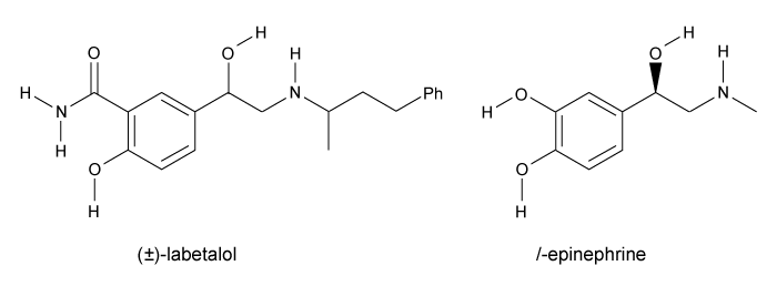 <strong>Passage High blood pressure, or hypertension, is a prevalent condition in the United States.&nbsp; One in three adults has hypertension, and approximately 20% do not know that they have it.&nbsp; If left untreated, high blood pressure can lead to major health issues, including stroke, heart attack, and kidney disease or failure.&nbsp; A number of drugs can help control hypertension, including those shown in Table 1.&nbsp; These drugs can be classified into different groups based on their mechanism of action.<strong>Table 1</strong>&nbsp; Drugs Used to Treat High Blood Pressure   Labetalol (Figure 1) exists as four stereoisomers and is administered as a mixture of all four.&nbsp; This drug can be classified as a pseudohybrid drug because two of the isomers, (R,R) and (S,R), exhibit biological activity; the other two isomers, (S,S) and (R,S), are not active.&nbsp; The (R,R) isomer acts as a nonselective β-adrenergic receptor blocker, and the (S,R) isomer acts as a selective α-adrenergic receptor blocker.   <strong>Figure 1</strong>&nbsp; Structure of (±)-labetalol and l-epinephrinel-epinephrine (Figure 1) is the agonist of the α- and β-adrenergic receptors.&nbsp; The structural motifs that allow l-epinephrine to bind to the adrenergic receptors include an amine separated from an aromatic ring by two carbon units, a hydroxyl group at a chiral center beta to the amine, and two hydroxyl groups on the aromatic ring in the meta and para positions.&nbsp; With a few structural modifications, the agonist l-epinephrine can be converted into the antagonist labetalol.&nbsp; Substitution of a hydroxyl on the aromatic ring with an amide group and extension of the methyl group on the amine transforms l-epinephrine into labetalol.&nbsp; These substitutions keep a majority of the structural motifs necessary for labetalol to mimic l-epinephrine and bind to the adrenergic receptors.   What position(s) on the analog of labetalol would be considered stereocenters?</strong> A)Positions 1 and 2 only B)Position 2 only C)Position 3 only D)Positions 3 and 4 only <div style=padding-top: 35px> 