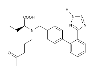 <strong>Passage High blood pressure, or hypertension, is a prevalent condition in the United States. One in three adults has hypertension, and approximately 20% do not know that they have it. If left untreated, high blood pressure can lead to major health issues, including stroke, heart attack, and kidney disease or failure. A number of drugs can help control hypertension, including those shown in Table 1. These drugs can be classified into different groups based on their mechanism of action.<strong>Table 1</strong> Drugs Used to Treat High Blood Pressure Labetalol (Figure 1) exists as four stereoisomers and is administered as a mixture of all four. This drug can be classified as a pseudohybrid drug because two of the isomers, (R,R) and (S,R), exhibit biological activity; the other two isomers, (S,S) and (R,S), are not active. The (R,R) isomer acts as a nonselective β-adrenergic receptor blocker, and the (S,R) isomer acts as a selective α-adrenergic receptor blocker. <strong>Figure 1</strong> Structure of (±)-labetalol and l-epinephrinel-epinephrine (Figure 1) is the agonist of the α- and β-adrenergic receptors. The structural motifs that allow l-epinephrine to bind to the adrenergic receptors include an amine separated from an aromatic ring by two carbon units, a hydroxyl group at a chiral center beta to the amine, and two hydroxyl groups on the aromatic ring in the meta and para positions. With a few structural modifications, the agonist l-epinephrine can be converted into the antagonist labetalol. Substitution of a hydroxyl on the aromatic ring with an amide group and extension of the methyl group on the amine transforms l-epinephrine into labetalol. These substitutions keep a majority of the structural motifs necessary for labetalol to mimic l-epinephrine and bind to the adrenergic receptors. Below is the structure of valsartan. All of the following are structural isomers of valsartan EXCEPT: </strong> A) B) C) D)