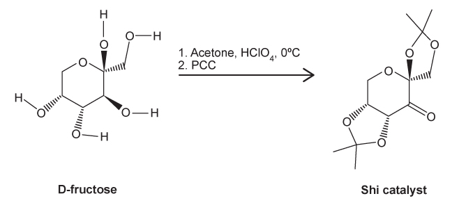 <strong>Passage The cryptophycins, isolated from cyanobacteria, are a family of macrocyclic molecules.&nbsp; Researchers have studied the biological activity of these compounds and found that many of them are active against multi-drug-resistant tumor cells.Cryptophycin-52, an analogue of the natural cryptophycins, has been tested in clinical trials for its efficacy against cancer cells, but the studies were suspended due to neurotoxic side effects.&nbsp; Nevertheless, the synthesis of similar analogues continues to be of interest in cancer research.&nbsp; A key step in the synthesis of cryptophycin-52 is the stereospecific formation of an epoxide from an alkene and oxone (Figure 1), which can be facilitated by the Shi catalyst.&nbsp; The Shi catalyst (Figure 2) is derived from the carbohydrate D-fructose and is known among organic chemists for its ability to form epoxides in hydrocarbons in a stereospecific manner.   <strong>Figure 1</strong>&nbsp; Shi epoxidation of compound 1   <strong>Figure 2</strong>&nbsp; Structure of the Shi catalystThe epoxidation of compound 1 was monitored by thin-layer chromatography (TLC).&nbsp; When the reaction was completed, high-performance liquid chromatography (HPLC) was used to analyze the epoxide product.&nbsp; A chiral column that had an affinity for the desired epoxide was used.&nbsp; A standard of the desired epoxide was obtained to optimize the conditions and determine the retention time of the epoxide.&nbsp; The HPLC chromatogram of the epoxide standard is shown in Figure 3.   <strong>Figure 3</strong>&nbsp; HPLC of epoxide standard Adapted from Weiß C, Bogner T, Sammet B, Sewald N. Total synthesis and biological evaluation of fluorinated cryptophycins. Beilstein J Org Chem. 2012. The Shi catalyst is derived from D-fructose based on the reaction below.&nbsp; The structure of D-fructose in the form shown below can be classified as:   pyranose.furanose.ketohexose.aldohexose.</strong> A)I and III only B)I and IV only C)II and III only D)II and IV only <div style=padding-top: 35px> 