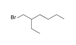 <strong>Passage Two key ingredients found in many soaps are PEG 150 distearate and ethylhexyl glycerin. Both can be synthesized from glyceryl tristearate (Figure 1). <strong>Figure 1</strong> Formation of PEG 150 distearate and ethylhexyl glycerin from glyceryl tristearateThe first step in this process requires the saponification of glyceryl tristearate. The resulting stearate molecules can then react with PEG 150 in an acid-catalyzed Fischer esterification to form PEG 150 distearate. The glycerol produced during saponification is used as a nucleophile to form ethylhexyl glycerin through a base-catalyzed S<sub>N</sub>2 reaction with an ethylhexyl halide.Studies have shown that hand washing with soap can substantially reduce the number of germs present on hands and that washing hands before preparing food is particularly effective in reducing illness. Researchers examined the effect of washing for 20 seconds with different amounts of soap containing PEG 150 distearate and ethylhexyl glycerin and found an inverse correlation between the volume of soap used and the amount of bacteria recovered from the hands. The data are shown in Figure 2. <strong>Figure 2</strong> Bacteria recovered from hands after washing with varying amounts of soapThe researchers then investigated the effect of hand washing with different kinds of soap on the transfer of bacteria from hands to objects. Volunteers washed with a fixed volume of soap for 30 seconds, then handled sterilized plastic spheres for 30 seconds. Bacteria were then recovered from the spheres. The results are shown in Table 1.<strong>Table 1</strong> Bacteria Recovered from Objects Adapted from Fuls JL, Rodgers ND, Fischler GE, et al. Alternative hand contamination technique to compare the activities of antimicrobial and nonantimicrobial soaps under different test conditions. Appl Environ Microbiol. 2008. Ethylhexyl glycerin could be most efficiently synthesized from glycerol and which of the following?</strong> A) B) C) D)