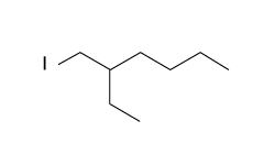<strong>Passage Two key ingredients found in many soaps are PEG 150 distearate and ethylhexyl glycerin. Both can be synthesized from glyceryl tristearate (Figure 1). <strong>Figure 1</strong> Formation of PEG 150 distearate and ethylhexyl glycerin from glyceryl tristearateThe first step in this process requires the saponification of glyceryl tristearate. The resulting stearate molecules can then react with PEG 150 in an acid-catalyzed Fischer esterification to form PEG 150 distearate. The glycerol produced during saponification is used as a nucleophile to form ethylhexyl glycerin through a base-catalyzed S<sub>N</sub>2 reaction with an ethylhexyl halide.Studies have shown that hand washing with soap can substantially reduce the number of germs present on hands and that washing hands before preparing food is particularly effective in reducing illness. Researchers examined the effect of washing for 20 seconds with different amounts of soap containing PEG 150 distearate and ethylhexyl glycerin and found an inverse correlation between the volume of soap used and the amount of bacteria recovered from the hands. The data are shown in Figure 2. <strong>Figure 2</strong> Bacteria recovered from hands after washing with varying amounts of soapThe researchers then investigated the effect of hand washing with different kinds of soap on the transfer of bacteria from hands to objects. Volunteers washed with a fixed volume of soap for 30 seconds, then handled sterilized plastic spheres for 30 seconds. Bacteria were then recovered from the spheres. The results are shown in Table 1.<strong>Table 1</strong> Bacteria Recovered from Objects Adapted from Fuls JL, Rodgers ND, Fischler GE, et al. Alternative hand contamination technique to compare the activities of antimicrobial and nonantimicrobial soaps under different test conditions. Appl Environ Microbiol. 2008. Ethylhexyl glycerin could be most efficiently synthesized from glycerol and which of the following?</strong> A) B) C) D)