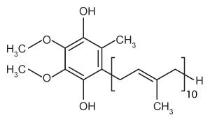 <strong>Ubiquinone (shown below) is an important molecule in the electron transport chain, where it receives electrons in complex I originating from NADH. What is the structure of the product formed when electrons are added to ubiquinone?</strong> A) B) C) D)