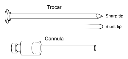 Passage Laparoscopy is a minimally invasive surgical procedure where small surgical instruments are inserted into the body through cannulas (hollow tubes 0.5 to 1.0 cm in diameter) .  A cannula is inserted into the skin while sleeved around a trocar (Figure 1) .  The skin incision can be made directly with a sharp-tipped trocar as it is being inserted with the cannula.  If a blunt-tipped trocar is used, the incision is made beforehand with a surgical blade.  After insertion, the trocar is removed, leaving the cannula as an access point for laparoscopic procedures.    <strong>Figure 1</strong>  Cannula, trocar, and two types of tipsLow-friction trocars increase surgical precision and reduce postoperative scarring.  Friction between the skin and trocar tip is tested with synthetic skin and a stationary ramp whose surface is made of the same material as the trocar.  For testing, the synthetic skin is pressed against the ramp's surface by a load, weighted to allow the skin to slide down at a constant speed (Figure 2) .  In this setup, the weight of the synthetic skin layer is negligible.    <strong>Figure 2</strong>  Experimental setup to test the friction between trocar and skin Adapted from W. Firme-Gustavo et al., (C) 2015 Society of Laparoendoscopic Surgeons. -After the load leaves the ramp, it slides on a horizontal table with a coefficient of kinetic friction μ<sub>k</sub> of 0.1 and a coefficient of static friction μ<sub>s</sub> of 0.3.  If the direction of the load's velocity is positive, what is the acceleration of the load?  (Note:  Use g = 10 m/s<sup>2</sup>.)  A) −3 m/s<sup>2</sup> B) −1 m/s<sup>2</sup> C) 1 m/s<sup>2</sup> D) 3 m/s<sup>2</sup>