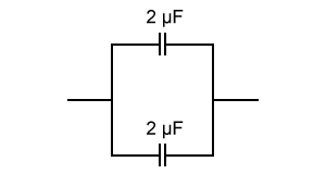   A 4-μF capacitor is added in series with both capacitors shown in the circuit above.  What is the ratio of the new equivalent capacitance to the original equivalent capacitance? A) 1:5 B) 1:2 C) 2:1 D) 5:1