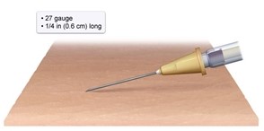 The nurse is preparing to give a heparin injection to a client who is malnourished and cachectic.  Which method of injection would be appropriate for this client? A)    B)    C)    D)   