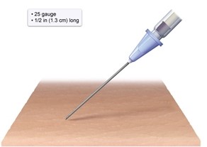 The nurse is preparing to give a heparin injection to a client who is malnourished and cachectic.  Which method of injection would be appropriate for this client? A)    B)    C)    D)   