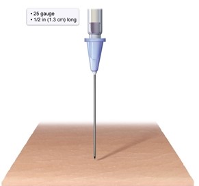 The nurse is preparing to give a heparin injection to a client who is malnourished and cachectic.  Which method of injection would be appropriate for this client? A)    B)    C)    D)   