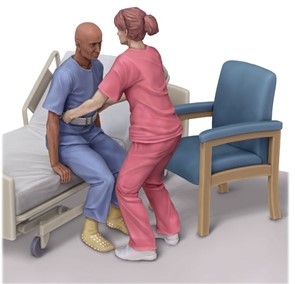 The nurse is preparing to transfer a client from the bed to the chair for the first time.  The client has generalized weakness and is unable to follow instructions.  Which would be the <strong>most</strong> appropriate method for the nurse to use to transfer this client safely? A)    B)    C)    D)   