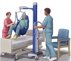 The nurse is preparing to transfer a client from the bed to the chair for the first time.  The client has generalized weakness and is unable to follow instructions.  Which would be the <strong>most</strong> appropriate method for the nurse to use to transfer this client safely? A)    B)    C)    D)   