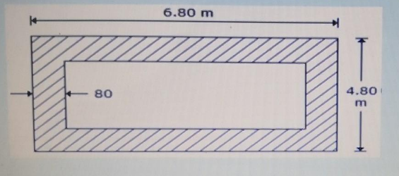 Referring of given figure, pick up the correct statement from the following:   A) the total length of centre line of four walls is 20 m B) length of long wall out-to-out is 6.80 m C) length of short walls in-to-in is 3.20 m D) all the above