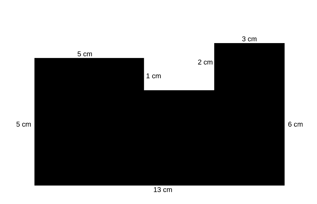 What is the area of the following shape?   A) 89 cm<sup>2</sup> B) 76 cm<sup>2</sup> C) 65 cm<sup>2</sup> D) 63 cm<sup>2</sup>