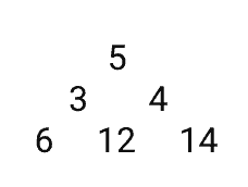 3    4    5    6    12    14     Arrange the numbers above into a pyramid with three in the bottom row, two in the middle and one on top. Follow these guidelines when placing the squares: One of the numbers in the bottom row should be odd.   The two numbers in the middle have a difference of 1. The top block is a multiple of 12. Which of the following arrangements corresponds with the directions above? A)    B)    C)    D)   