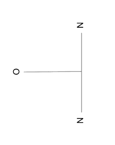 Draw a horizontal line. From the midpoint of this line, draw a perpendicular line extending upward. Write the letter  N  on each end of the horizontal line and the letter  O  at the end of the vertical line. Rotate the drawing 180 degrees clockwise. Which of the following drawings correctly corresponds with the directions? A)    B)    C)    D)   