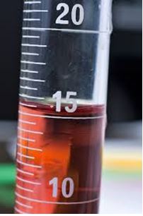 Which of the following is the correct volume from the image below?   A) 15 mL B) 16 mL C) 15 kg D) 14.9 mL