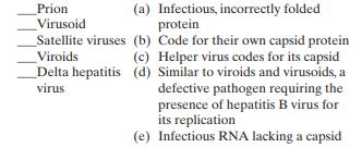 Match the following viruslike agents to their descriptions: