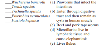 Match the following parasites and their descriptions: