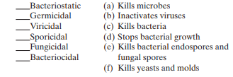 Match the following types of antimicrobials with their actions:   