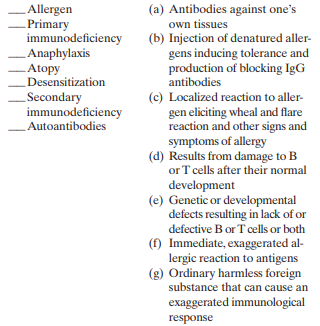Match the following immunological disorder terms to their descriptions:   