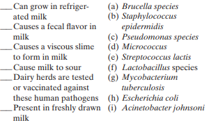 Match the following microorganisms that can be found inmilk to their descriptions: