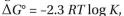 An antibody binds to another protein with an equilibrium constant, K, of   When it binds to a second, related protein, it forms three fewer hydrogen bonds, reducing its binding affinity by 11.9 kJ/mole. What is the K for its binding to the second protein? (Free-energy change is related to the equilibrium constant by the equa- tion   where R is   and T is 310 K.)