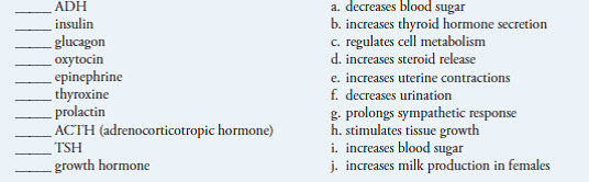 Match the hormone on the left with its function on the right.