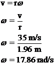 First, consider the golfer's arm and club as one rigid segment. Add the length of the club and the arm together:   So consider the golf ball as being hit by one 1.96 arm. Next, remember the relationship between angular and linear velocity. The equation for converting angular velocity to linear velocity is v = r?, where v is the linear velocity, r is the radius of rotation for that point, and ? is the angular velocity:   The angular velocity of the shoulder at the moment of contact with the ball will be 17.86 rad/s.