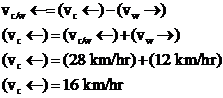 Remember that the relative velocity of a body with respect to a fluid is equal to the vector subtraction of the absolute velocity of the fluid from the absolute velocity of the body:   The absolute velocity of the cyclist is 16 km/hr
