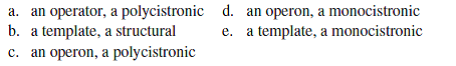 In bacteria, the unit of DNA that contains multiple genes under the control of a single promoter is called ___. The mRNA produced from This unit is referred to as ___ mRNA.  