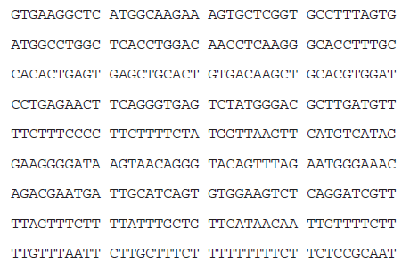 The following is a DNA sequence from one strand of a gene. (The bases are shown in groups of 10 each.) Go to the NCBI website (www.ncbi.nlm.nih.gov/Tools) and select the Basic Local Alignment Search Tool (BLAST) program to determine which gene it is and in which species it is found.   