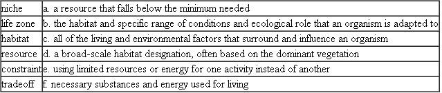 Match each of the following ecosystem terms with its description or definition.