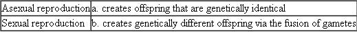 Match the following mode of reproduction with the best definition or example.