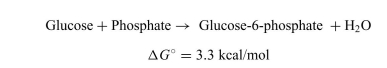 The first step in glycolysis (breakdown of sugar) is to convert glucose to glucose-6-phosphate. Calculate the equilibrium constant for the reaction at 25◦C. Is this reaction favorable or not? If it is not favorable, what can drive the reaction to proceed as written?